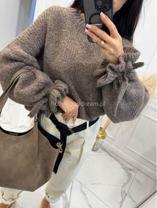 Jasno czekoladowy sweter z ozdobnymi rękawami MICKY 94 - photo #9