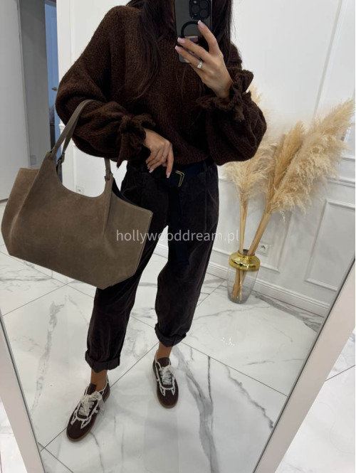 Czekoladowy sweter z ozdobnymi rękawami MICKY 94 - photo #5