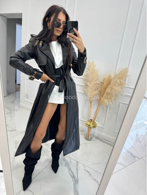 PRE-ORDER Płaszcz skórzany MONA czarny 155 - photo #3