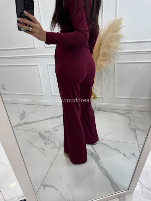 Bordowy komplet z lejącego materiału bluzka z drapowaniem+spodnie SHAKIRA 121 - photo #8