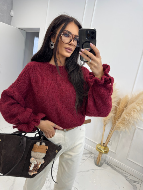 Bordowy sweter z ozdobnymi rękawami MICKY 94
