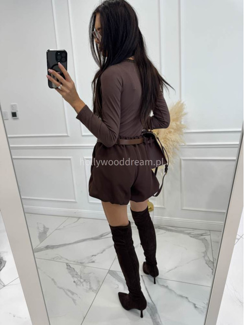 Czekoladowe body z prążkowanego materiału z koronką NEL 02 - photo #6