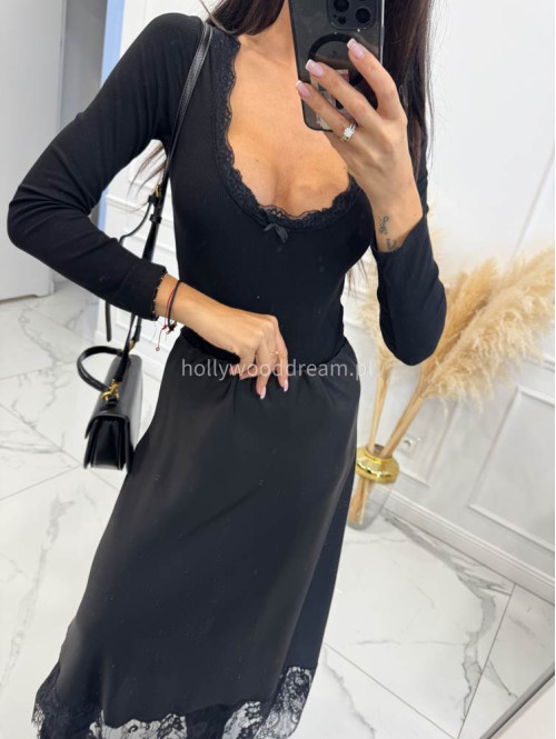 Czarne body z prążkowanego materiału z koronką NEL 02 - photo #4
