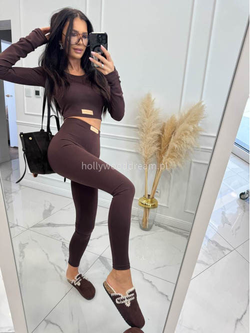 Czekoladowy komplet z wiskozy top+legginsy MICHALINA 155 - photo #3