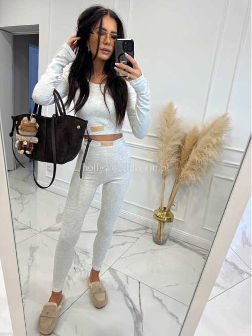Szaro melanżowy komplet z wiskozy top+legginsy MICHALINA 155