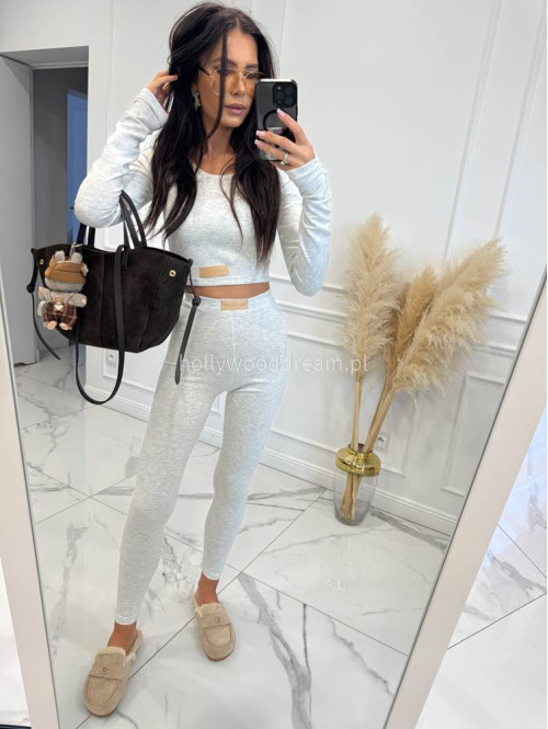 Szaro melanżowy komplet z wiskozy top+legginsy MICHALINA 155 - photo #1
