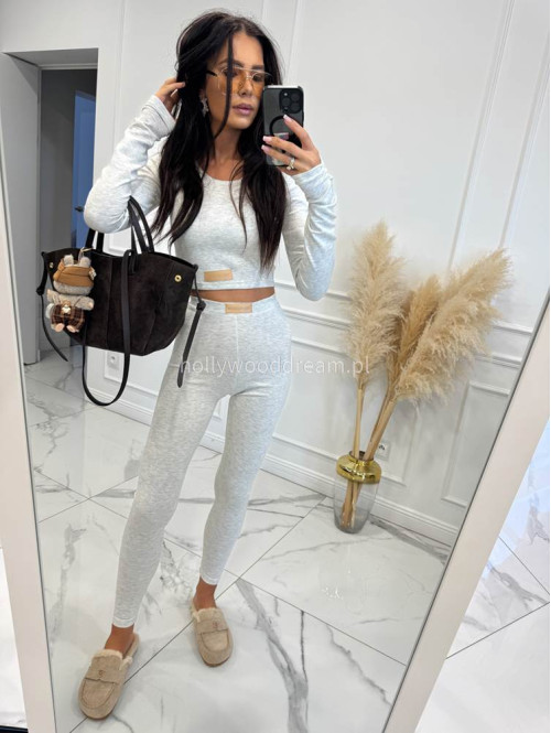 Szaro melanżowy komplet z wiskozy top+legginsy MICHALINA 155 - photo #2