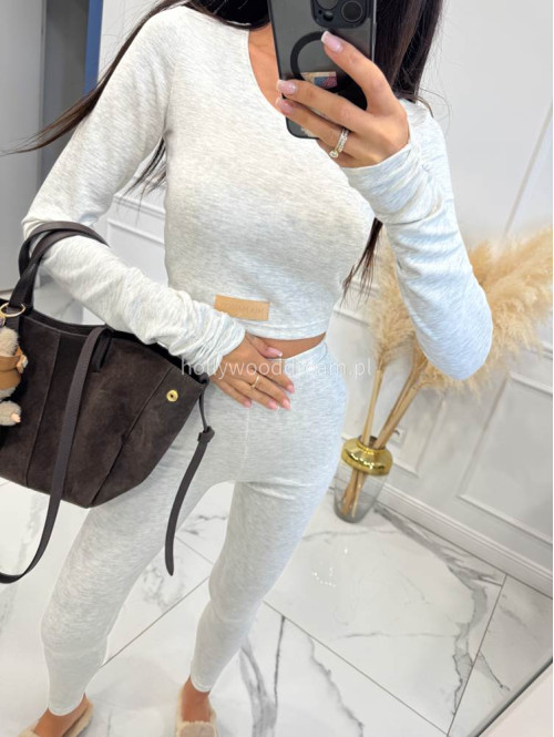 Szaro melanżowy komplet z wiskozy top+legginsy MICHALINA 155 - photo #5