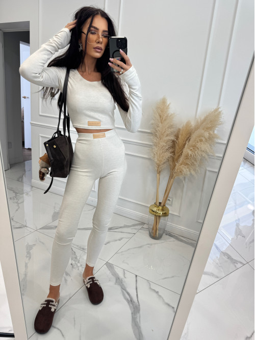 Kremowy komplet z wiskozy top+legginsy MICHALINA 155
