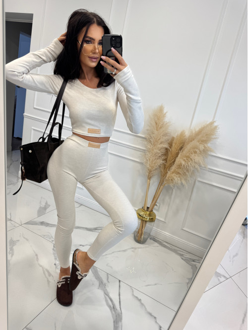 Kremowy komplet z wiskozy top+legginsy MICHALINA 155 - photo #1