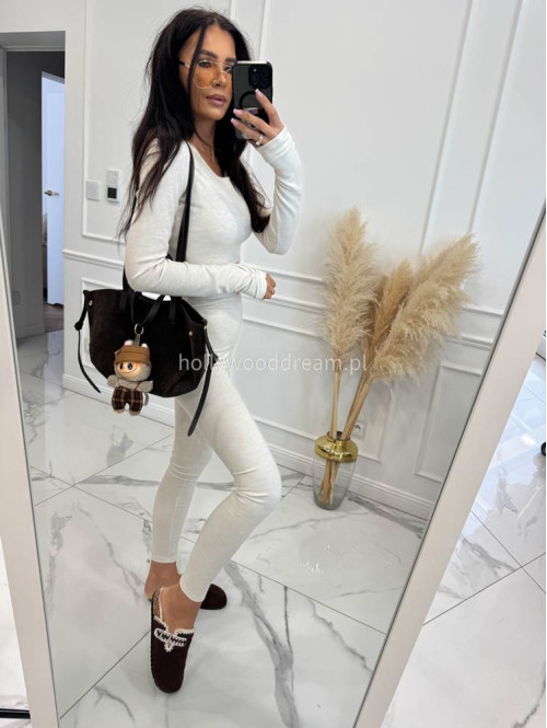 Kremowy komplet z wiskozy top+legginsy MICHALINA 155 - photo #5