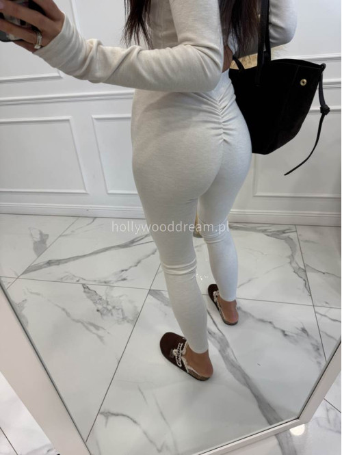 Kremowy komplet z wiskozy top+legginsy MICHALINA 155 - photo #9