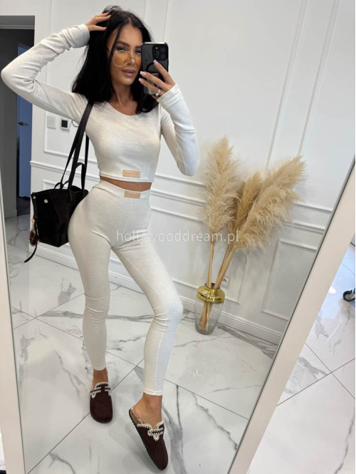 Kremowy komplet z wiskozy top+legginsy MICHALINA 155 - photo #12