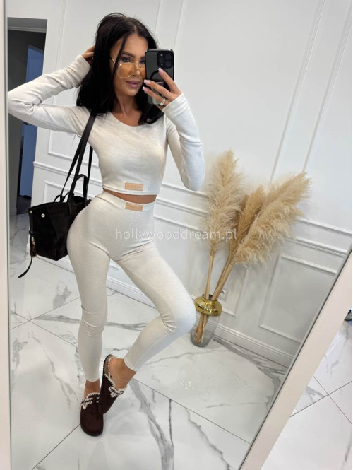 Kremowy komplet z wiskozy top+legginsy MICHALINA 155 - photo #14
