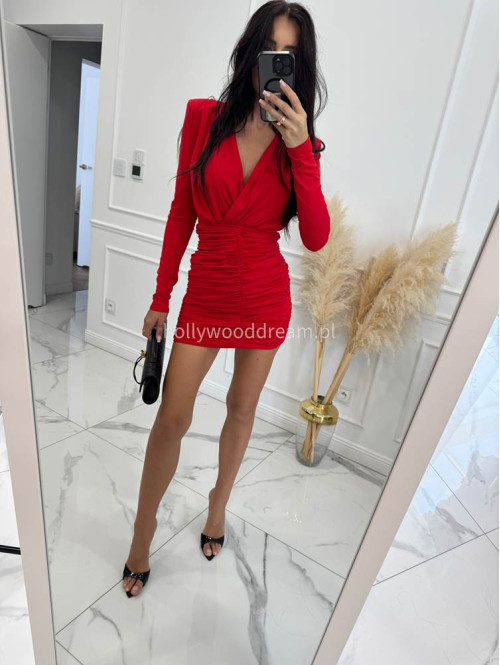 Czerwona sukienka z głębokim dekoltem i drapowaniem Scarlet 163 - photo #7