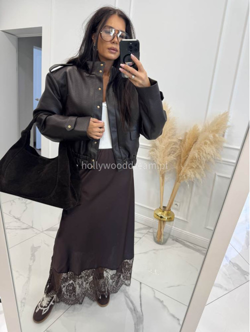 Czekoladowa kurtka bomber skórzana premium MILENA 25 Czekoladowa kurtka bomber skórzana premium MILENA 25 - photo #7