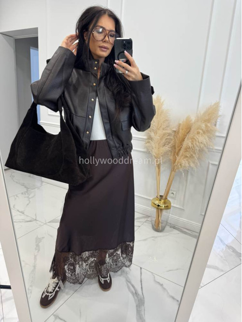 Czekoladowa kurtka bomber skórzana premium MILENA 25 Czekoladowa kurtka bomber skórzana premium MILENA 25 - photo #9