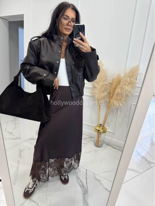 Czekoladowa kurtka bomber skórzana premium MILENA 25 Czekoladowa kurtka bomber skórzana premium MILENA 25 - photo #10