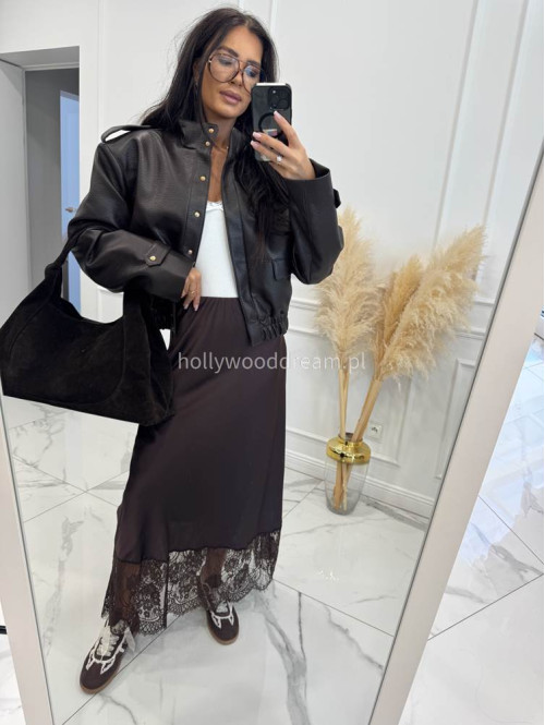 Czekoladowa kurtka bomber skórzana premium MILENA 25 Czekoladowa kurtka bomber skórzana premium MILENA 25 - photo #11