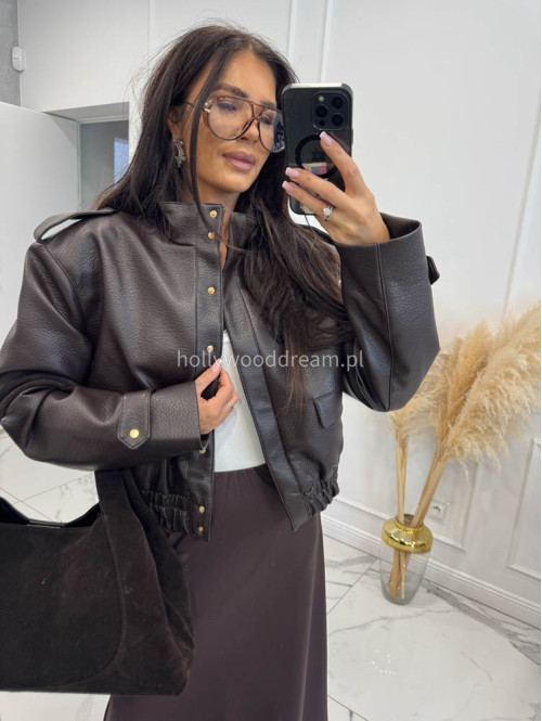 Czekoladowa kurtka bomber skórzana premium MILENA 25 Czekoladowa kurtka bomber skórzana premium MILENA 25 - photo #12