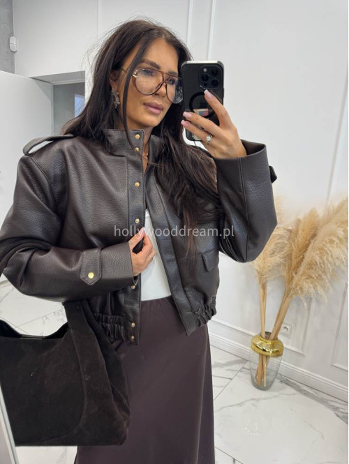 Czekoladowa kurtka bomber skórzana premium MILENA 25 Czekoladowa kurtka bomber skórzana premium MILENA 25 - photo #13