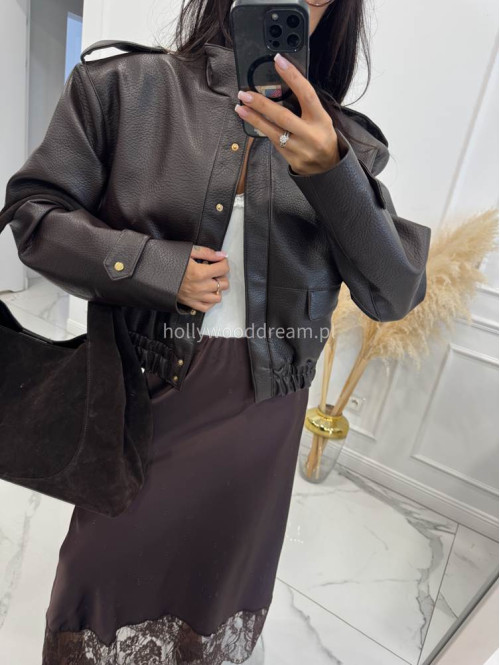 Czekoladowa kurtka bomber skórzana premium MILENA 25 Czekoladowa kurtka bomber skórzana premium MILENA 25 - photo #14