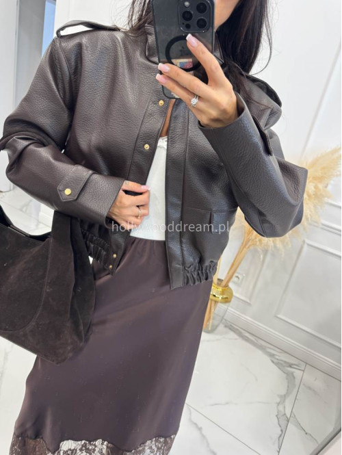 Czekoladowa kurtka bomber skórzana premium MILENA 25 Czekoladowa kurtka bomber skórzana premium MILENA 25 - photo #15