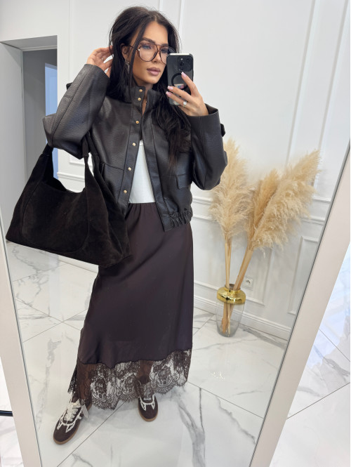 Czekoladowa kurtka bomber skórzana premium MILENA 25 Czekoladowa kurtka bomber skórzana premium MILENA 25 - photo #6