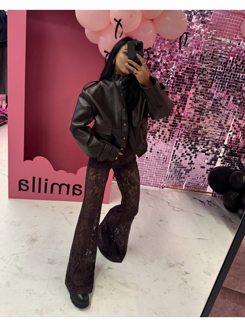 Czekoladowa kurtka bomber skórzana premium MILENA 25 Czekoladowa kurtka bomber skórzana premium MILENA 25 - photo #3