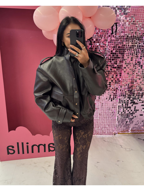 Czekoladowa kurtka bomber skórzana premium MILENA 25 Czekoladowa kurtka bomber skórzana premium MILENA 25 - photo #5