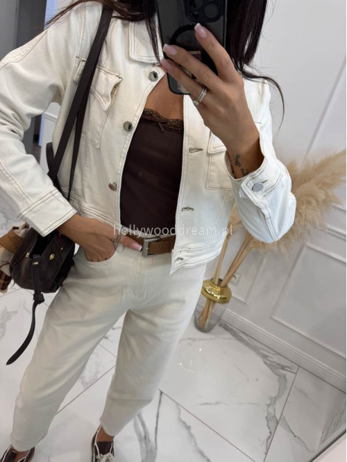 Kremowa kurtka jeans Sara 49 - photo #10