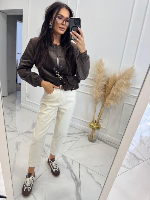 Kremowe spodnie jeans z paskiem Fobis 24 - photo #0