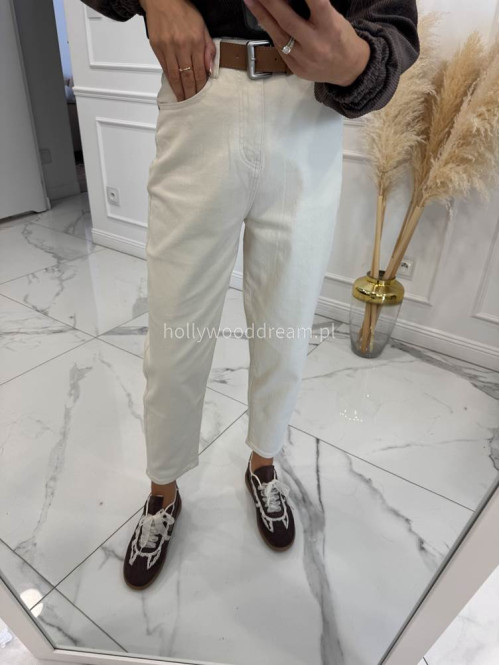 Kremowe spodnie jeans z paskiem Fobis 24 - photo #8