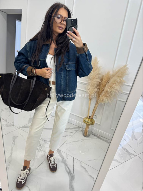 Kremowe spodnie jeans z paskiem Fobis 24 - photo #11
