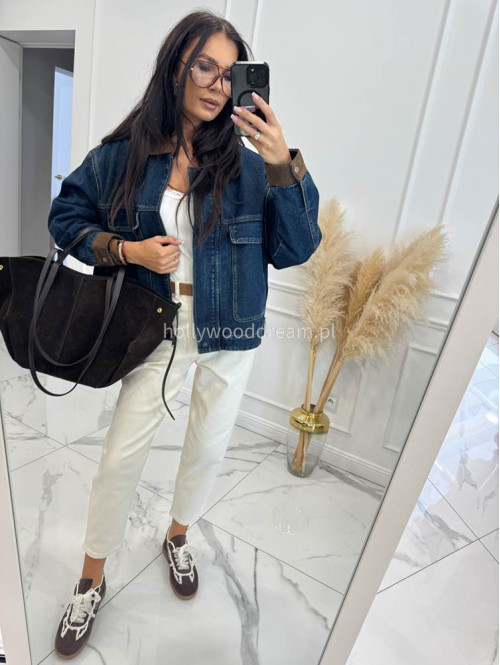 Kremowe spodnie jeans z paskiem Fobis 24 - photo #12