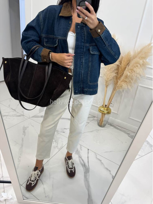 Kremowe spodnie jeans z paskiem Fobis 24 - photo #13