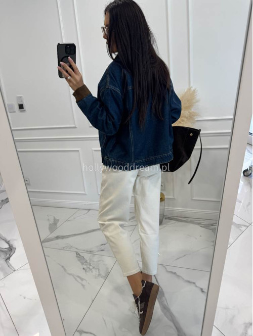 Kremowe spodnie jeans z paskiem Fobis 24 - photo #15