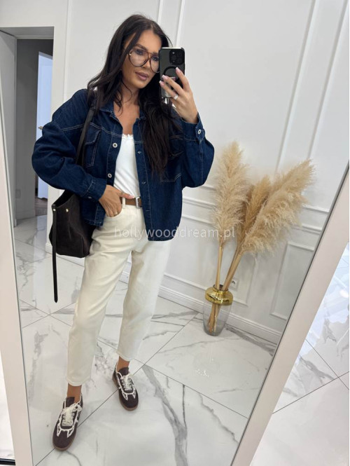 Kremowe spodnie jeans z paskiem Fobis 24 - photo #16