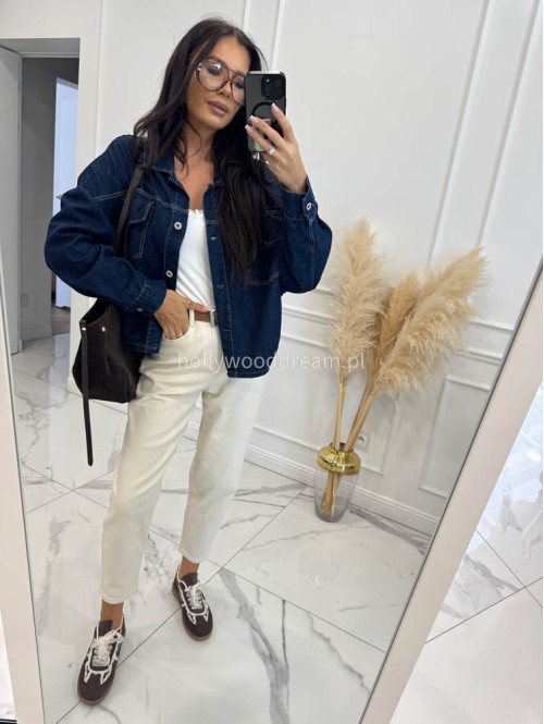 Kremowe spodnie jeans z paskiem Fobis 24 - photo #17