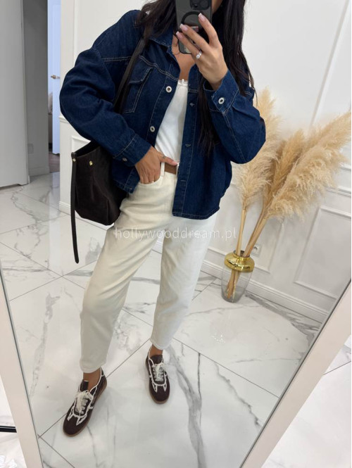 Kremowe spodnie jeans z paskiem Fobis 24 - photo #19