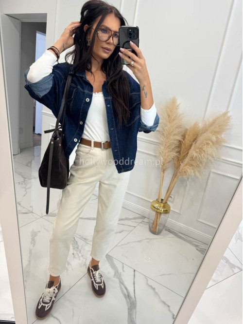 Kremowe spodnie jeans z paskiem Fobis 24 - photo #21