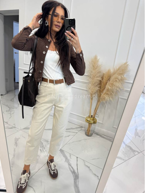Kremowe spodnie jeans z paskiem Fobis 24 - photo #23