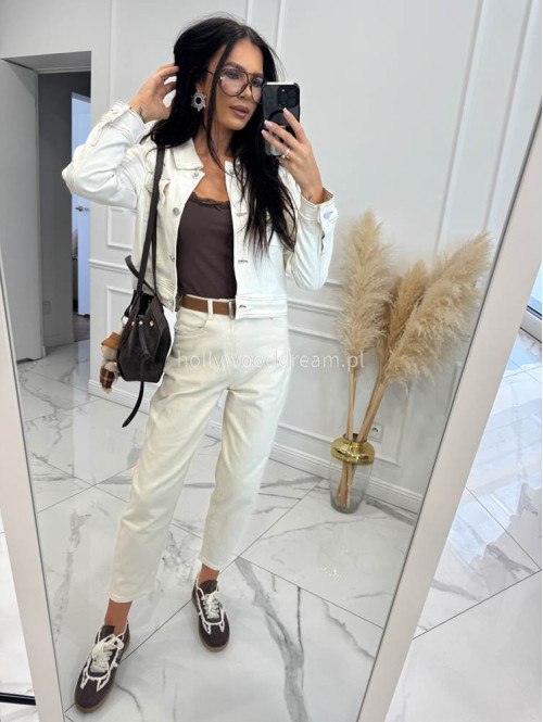 Kremowe spodnie jeans z paskiem Fobis 24 - photo #27
