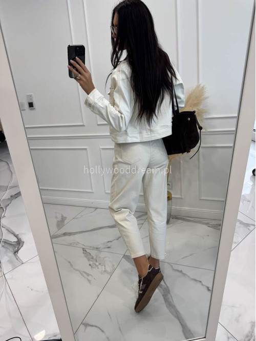 Kremowe spodnie jeans z paskiem Fobis 24 - photo #34