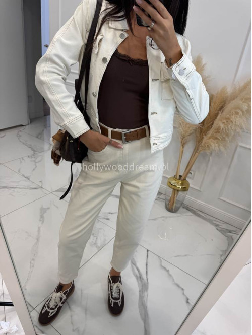 Kremowe spodnie jeans z paskiem Fobis 24 - photo #35