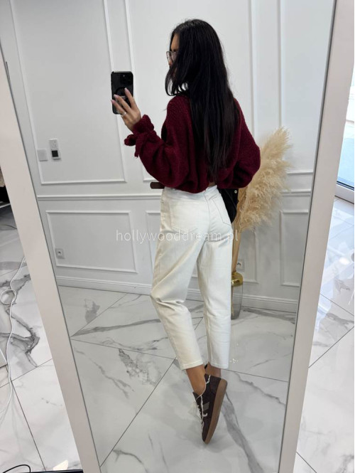 Kremowe spodnie jeans z paskiem Fobis 24 - photo #39