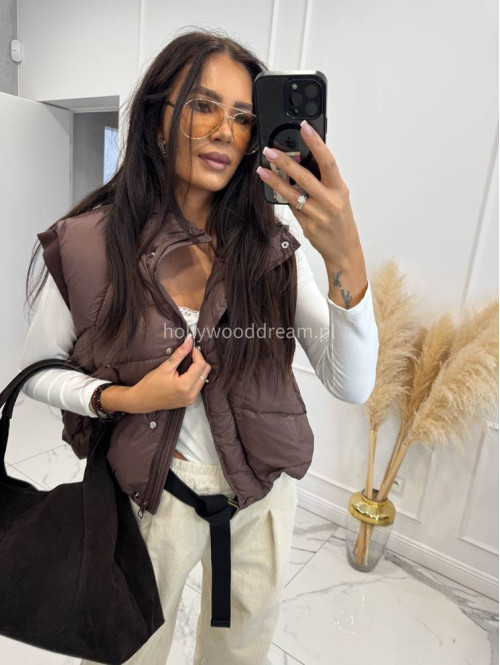 Czekoladowa kamizelka puchowa krótka ze ściągaczami PAOLA 37 - photo #4