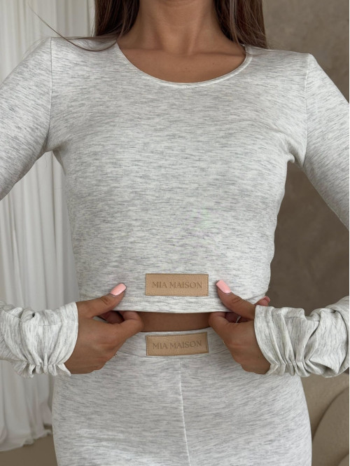 Szaro melanżowy komplet z wiskozy top+legginsy MICHALINA 155 - photo #13