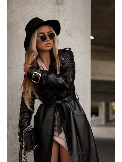 PRE-ORDER Płaszcz skórzany MONA czarny 155 - photo #7
