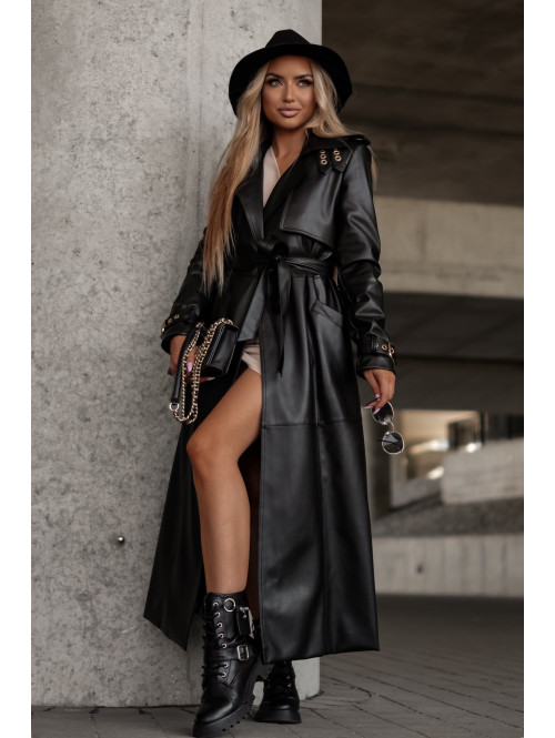 PRE-ORDER Płaszcz skórzany MONA czarny 155 - photo #10